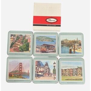 Pimpernel Cork Coaster Set of 6 San Francisco Scenes w/Original Box 4" x 4"